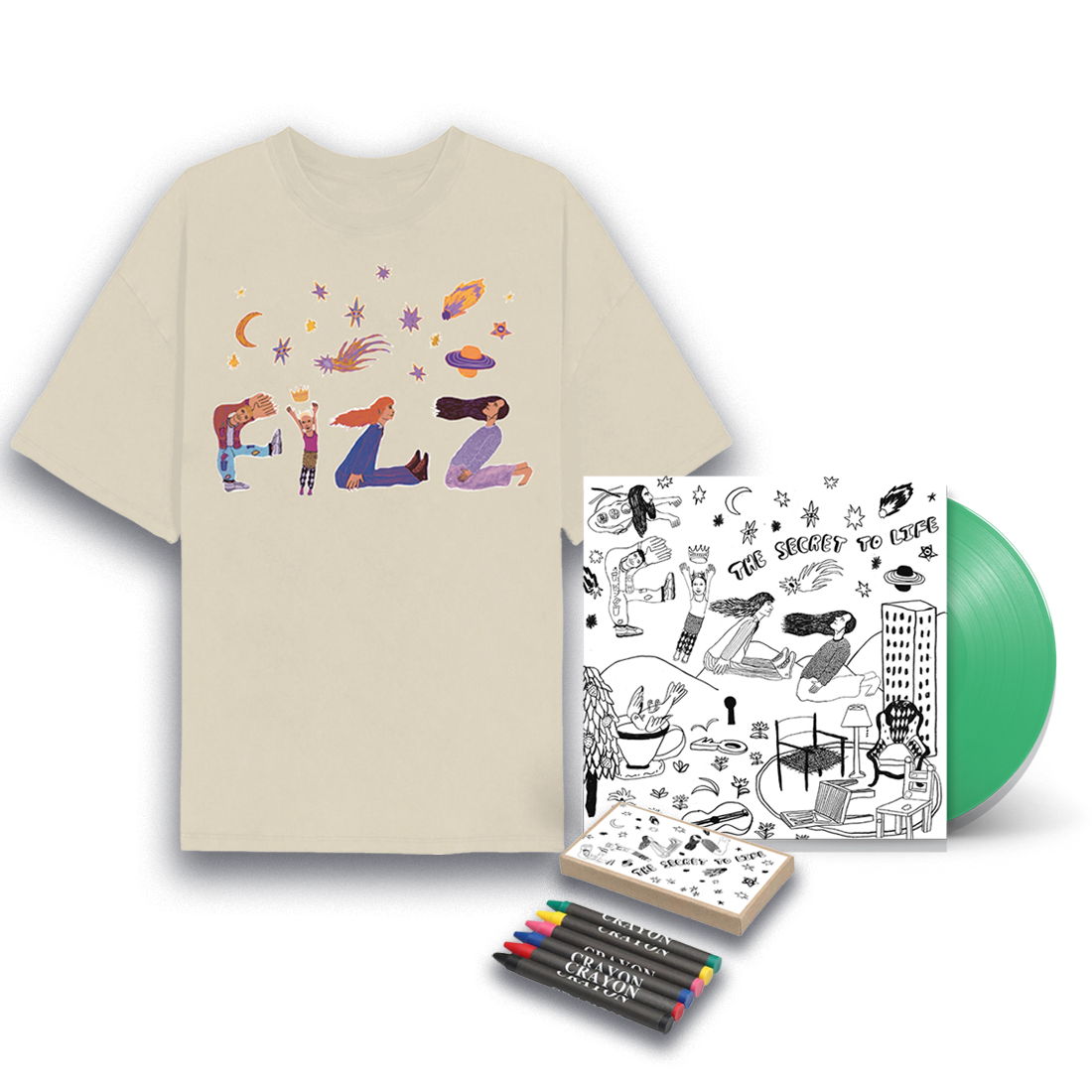 Exclusive The Secret to Life "Colour in" LP, FIZZ Natural Tee + crayons!